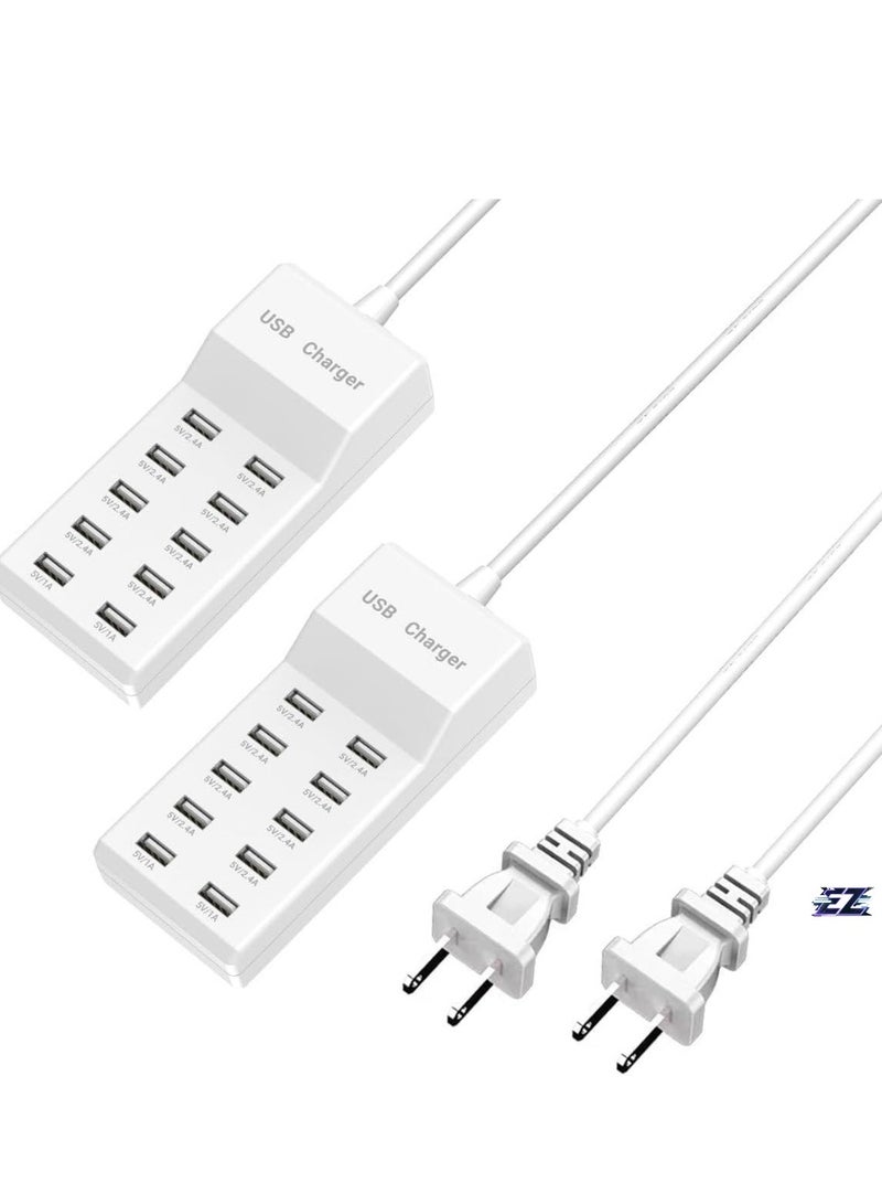 ELTRAZONE USB Charging Station - 10 Ports USB Charger Dock with 70.8 Inch Extension Cord, Multi-Device Charging for Phones, Cameras, Bluetooth Headsets (2PC) – High-Speed Charging Hub for Home & Office - Image 1
