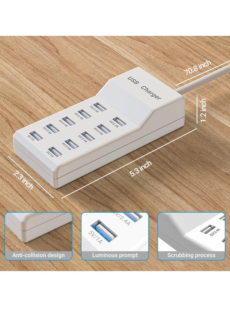 ELTRAZONE USB Charging Station - 10 Ports USB Charger Dock with 70.8 Inch Extension Cord, Multi-Device Charging for Phones, Cameras, Bluetooth Headsets (2PC) – High-Speed Charging Hub for Home & Office - Image 5