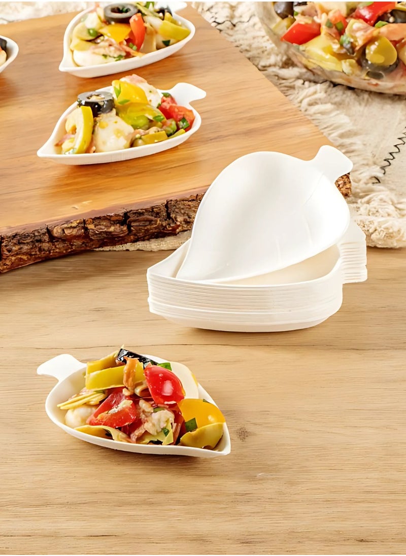 YASHTECH White Pulp Compostable Mini Leaf Plate Appetizer Serving Dish Pack of 100 Pcs  - Image 3