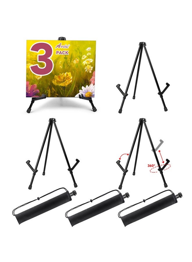 AROIC 3Pack 14'' Tabletop Easel, Black Steel Table Top Easels For Display, Small Portable Tripod Stand, Adjustable Holders - Display Paintings, Frame Pictures,Signs, Posters (With 3 Storage Bags) - Image 1