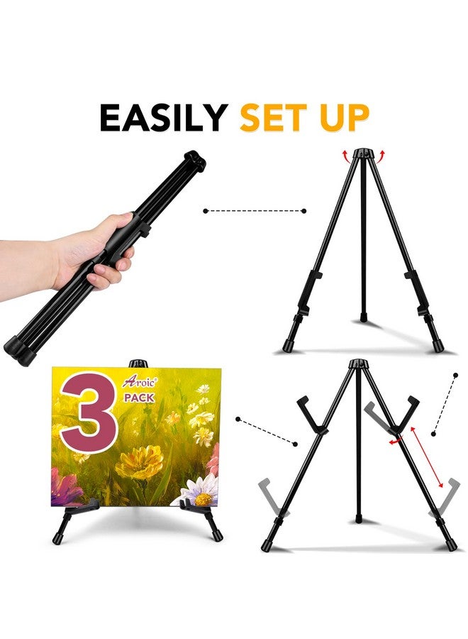 AROIC 3Pack 14'' Tabletop Easel, Black Steel Table Top Easels For Display, Small Portable Tripod Stand, Adjustable Holders - Display Paintings, Frame Pictures,Signs, Posters (With 3 Storage Bags) - Image 4
