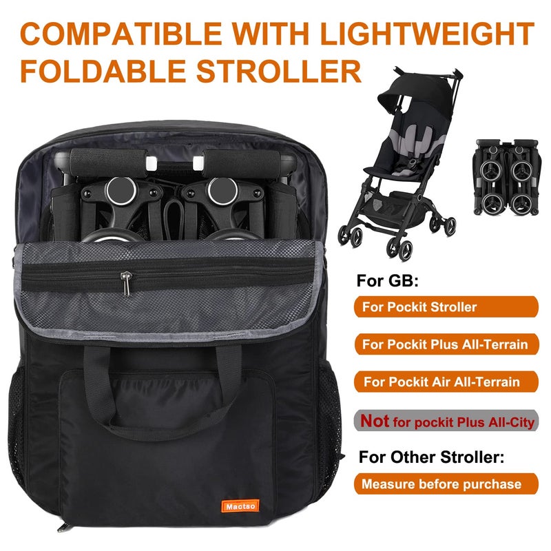 Mactso Stroller Travel Bag Compatible with GB Pockit and GB Pockit Air Plus All Terrain, Lightweight Stroller Travel Backpack for Airplane (Black, M) - Image 2
