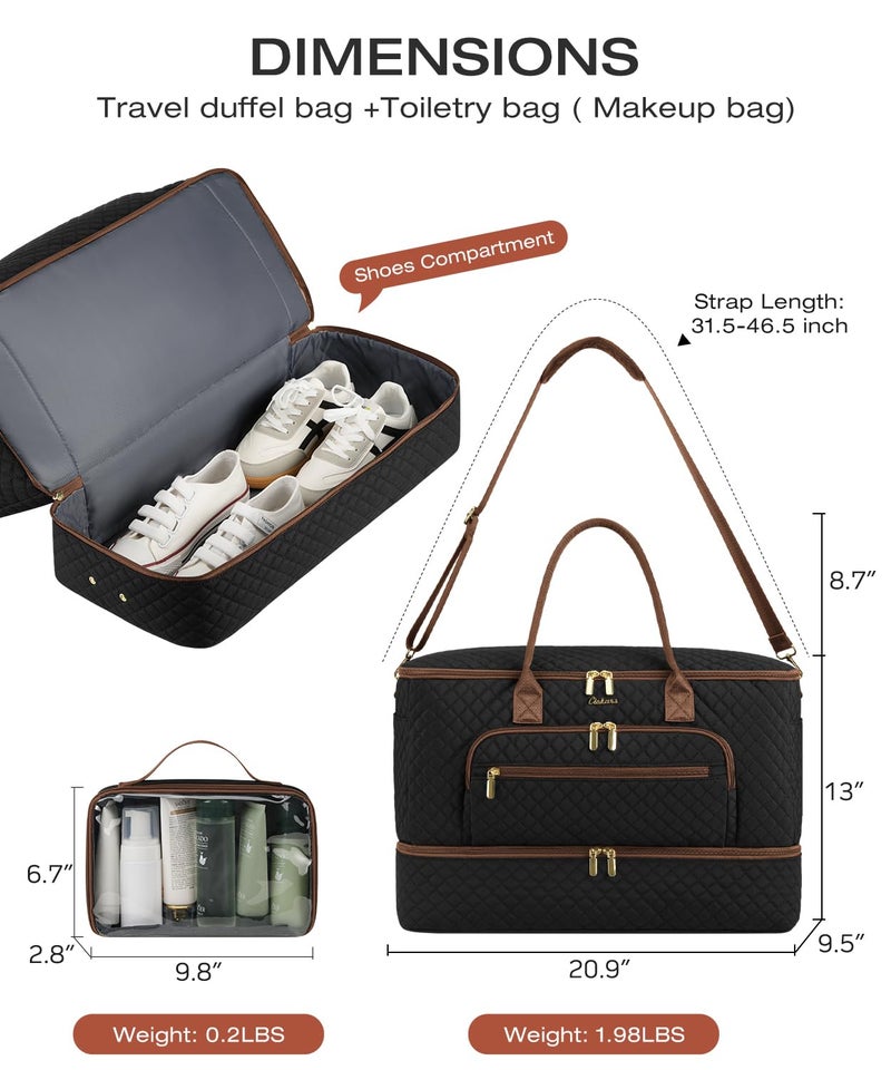 CLOKARS Travel Duffle Bag, Wide Open Large Weekender Bag for Women with Shoe Compartment, Carry on Overnight Bags with Toiletry Bag, Hospital Bag for Women Labor Delivery with Wet Pocket (Black Brown) - Image 3