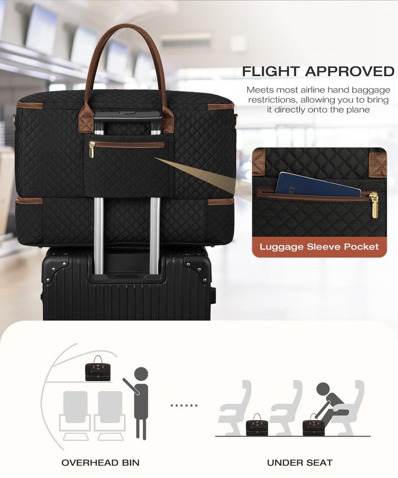 CLOKARS Travel Duffle Bag, Wide Open Large Weekender Bag for Women with Shoe Compartment, Carry on Overnight Bags with Toiletry Bag, Hospital Bag for Women Labor Delivery with Wet Pocket (Black Brown) - Image 5