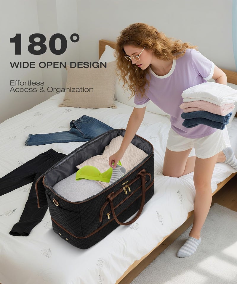 CLOKARS Travel Duffle Bag, Wide Open Large Weekender Bag for Women with Shoe Compartment, Carry on Overnight Bags with Toiletry Bag, Hospital Bag for Women Labor Delivery with Wet Pocket (Black Brown) - Image 4