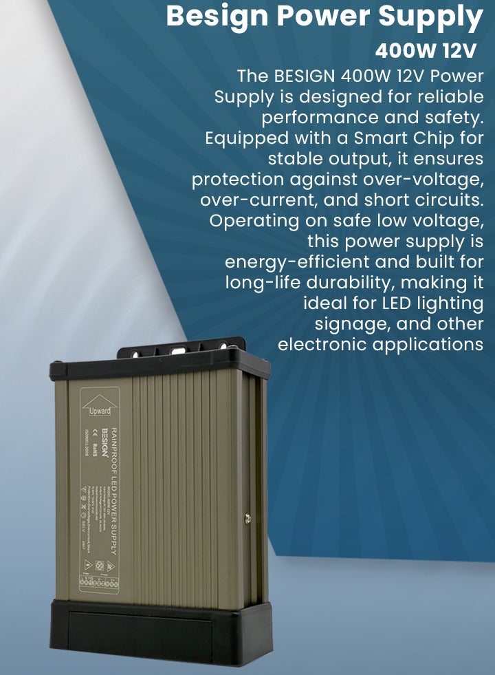 بيساين مزود طاقة LED BESIGN مقاوم للمطر — 400 واط / 12 فولت (محول / درايفر إضاءة) - Image 4