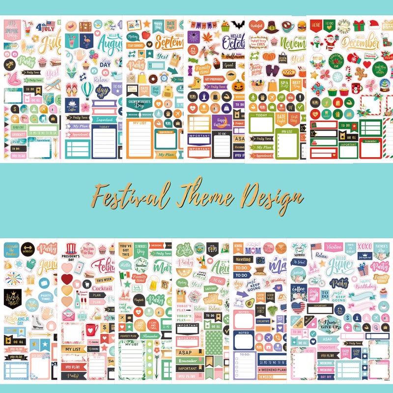 Vondafe Planner Stickers - Monthly Planner Stickers and Accessories 25 Pages 1500+ Stunning Functional and Colorful Stickers,Calendar Stickers Includes Festival Theme Journal Stickers - Image 5