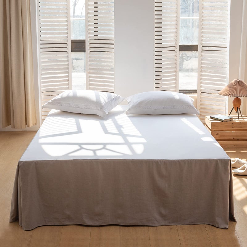 BISELINA BISELINA French Linen Bed Skirt with Pleated Corner 18-Inch Tailored Drop Natural Flax Cotton Blend Basic Dust Ruffle Soft Cozy Farmhouse Bedding (18"" King  Basic Grey)  - Image 1