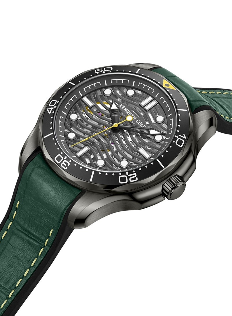 Kenneth Cole Men's Fashion Analog Automatic Green Leather Watch KCWGR2220902 - 44mm - Image 2