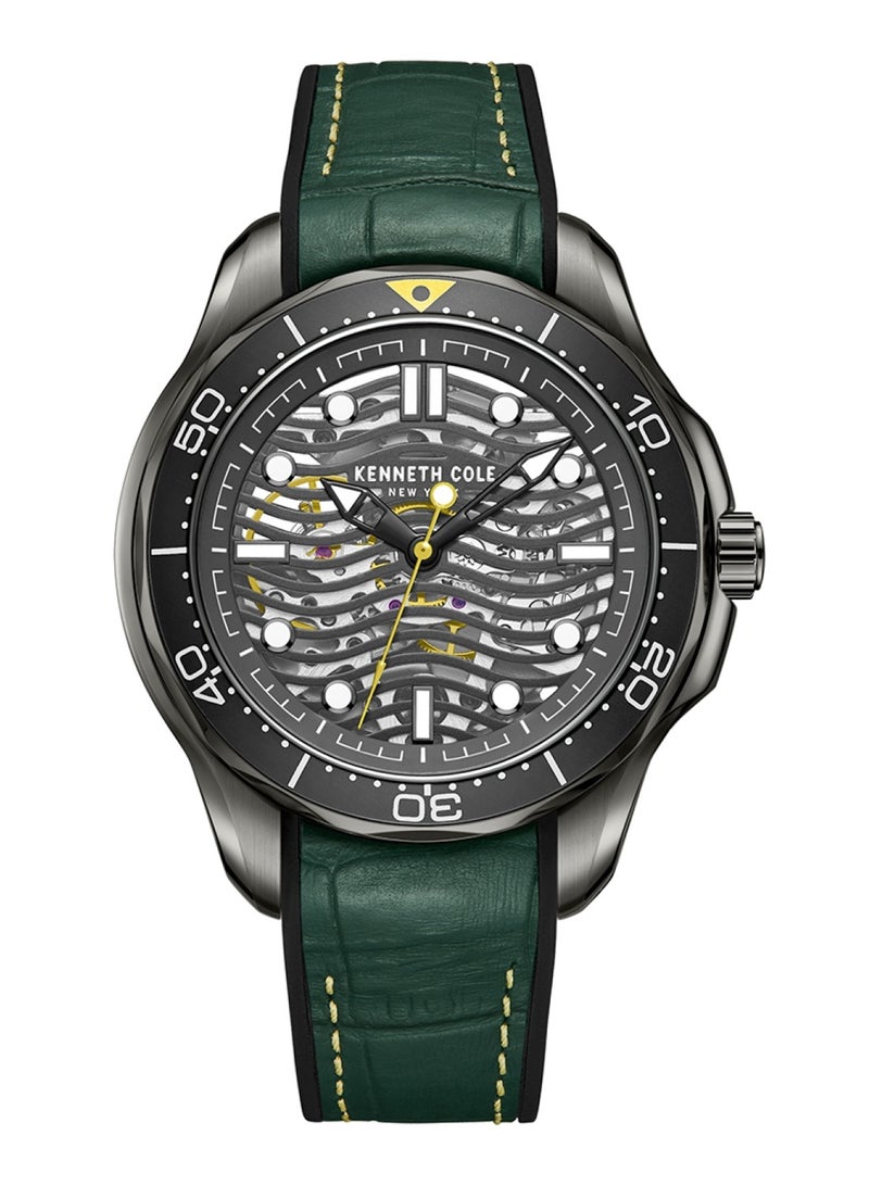 Kenneth Cole Men's Fashion Analog Automatic Green Leather Watch KCWGR2220902 - 44mm - Image 1