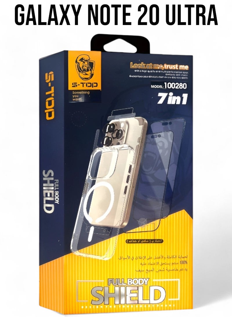 اس-توب بكج الحماية الكاملة الجديد لـ جالكسي نوت 20 الترا (Samsung Galaxy Note 20 Ultra) مع حماية شاشة و كفر يدعم الشحن اللاسلكي (MagSafe) حماية كاملة لجهازك ضد الخدوش والسقوط (7in1), البكج الأصلي من S-TOP - Image 1
