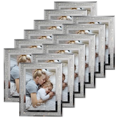 HORLIMER 12 Pack 5x7 Picture Frame Sparkle Glass Photo Frames 5 by 7 for Tabletop Horizontally or Vertically