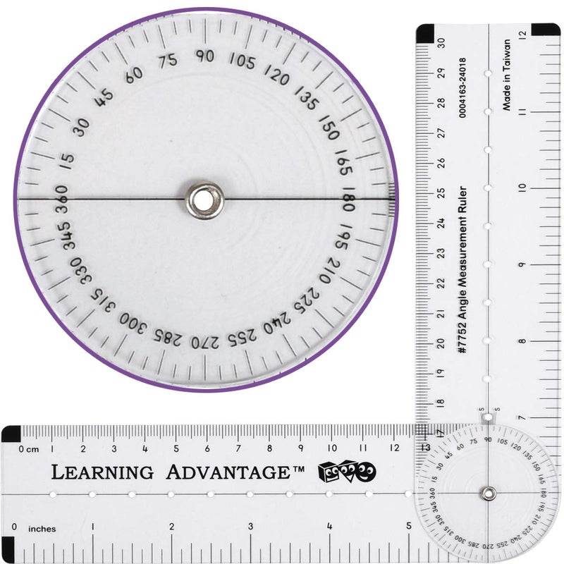 Learning Advantage -7752 Angle Measurement Ruler - Clear, Flexible and Adjustable Geometry Measuring Tool - Measure Angles to 360 Degrees and Lines to 12" - Image 1