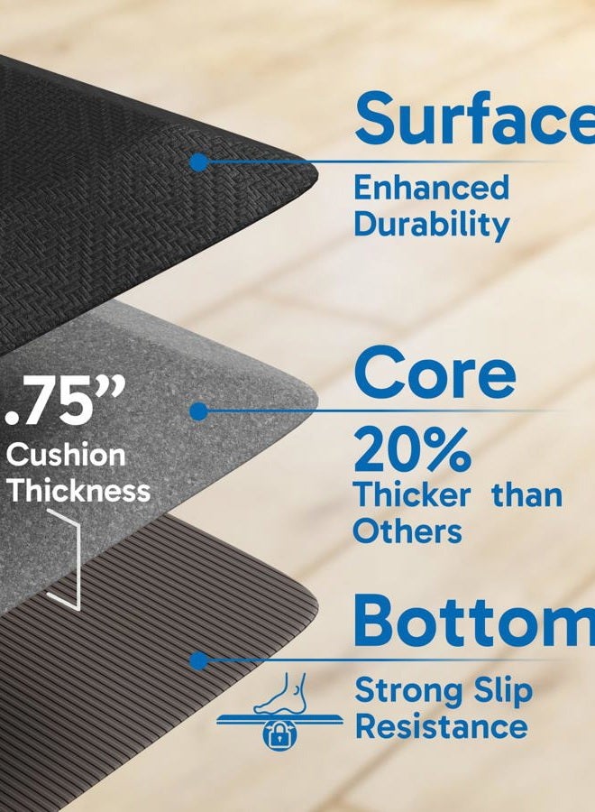 Ophanie Anti Fatigue Cushioned Mat, 9/10 inch Thick, Kitchen mats for Floor, Kitchen Rugs, Waterproof,Comfort Ergonomic Standing Mat for Office, Home, Sink, 20x32 Black Non-Slip Ridged Bottom - Image 4