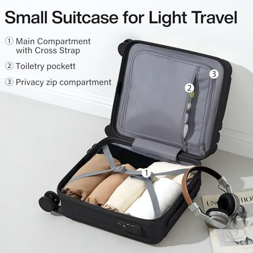 Hanke 14 Inch Underseat Carry On Luggage with Wheels Hard Shell Suitcases Carry On Bag Lightweight Small Mini Suitcase Tsa Luggage for Travel.（Jet Black） - Image 5