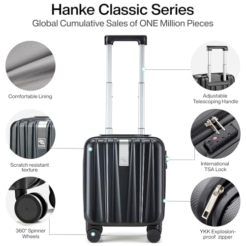 Hanke 14 Inch Underseat Carry On Luggage with Wheels Hard Shell Suitcases Carry On Bag Lightweight Small Mini Suitcase Tsa Luggage for Travel.（Jet Black） - Image 4