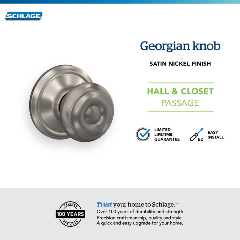 Schlage F10 GEO 619 Georgian Door Knob, Hall & Closet Passage Lock, Satin Nickel - Image 4