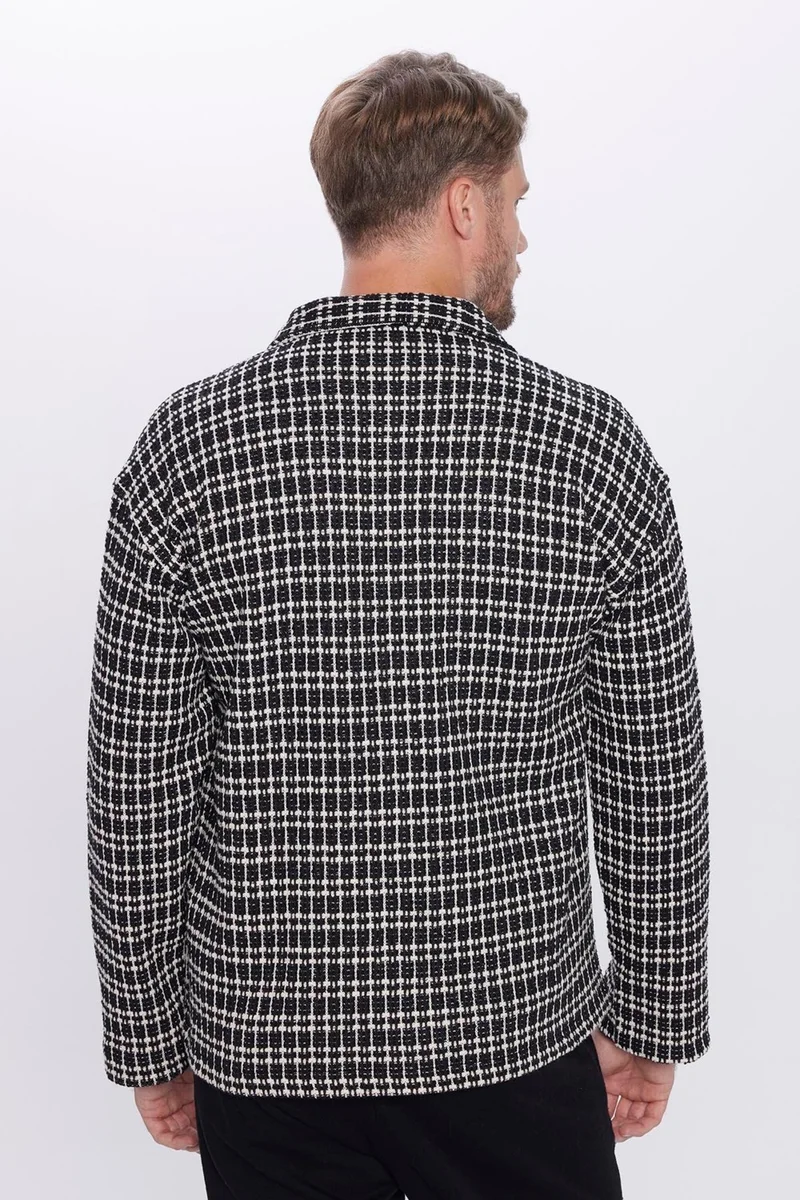 تودورس Men's Relax Fit Casual Cut Double Pocket Dobby Knitted Collar Shirt