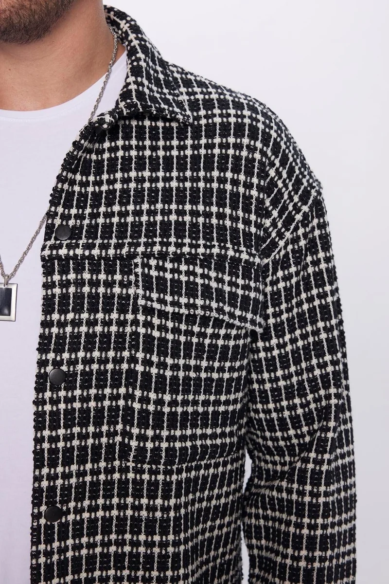 تودورس Men's Relax Fit Casual Cut Double Pocket Dobby Knitted Collar Shirt