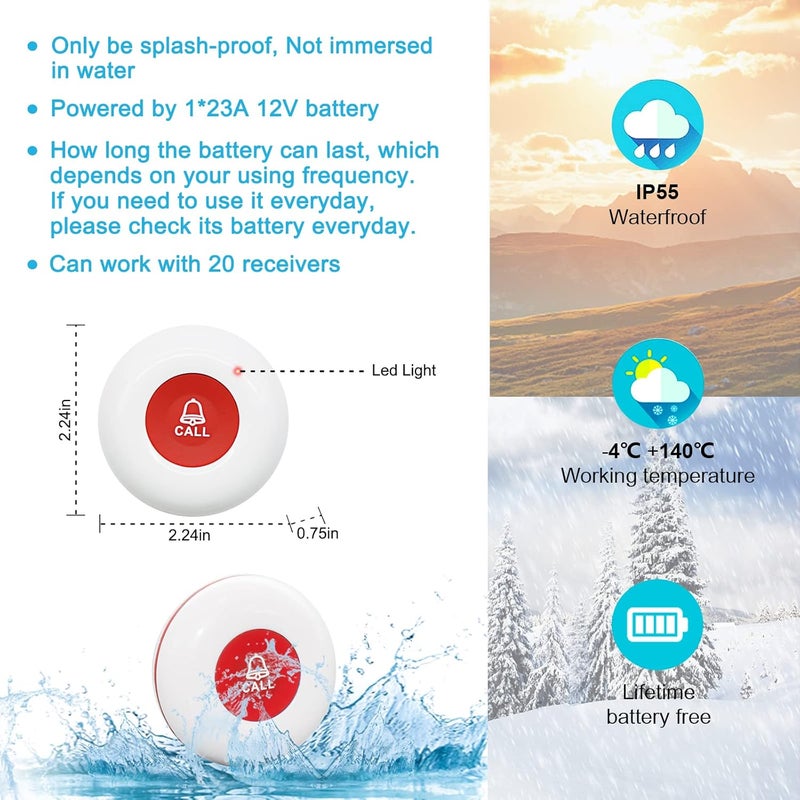 CallToU Caregiver Pager Call Button Elderly Wireless Call Button Vibration Pager Nurse Calling Alert System for Home Elderly Disabled Patient 1 Transmitters 1 Receiver - Image 3