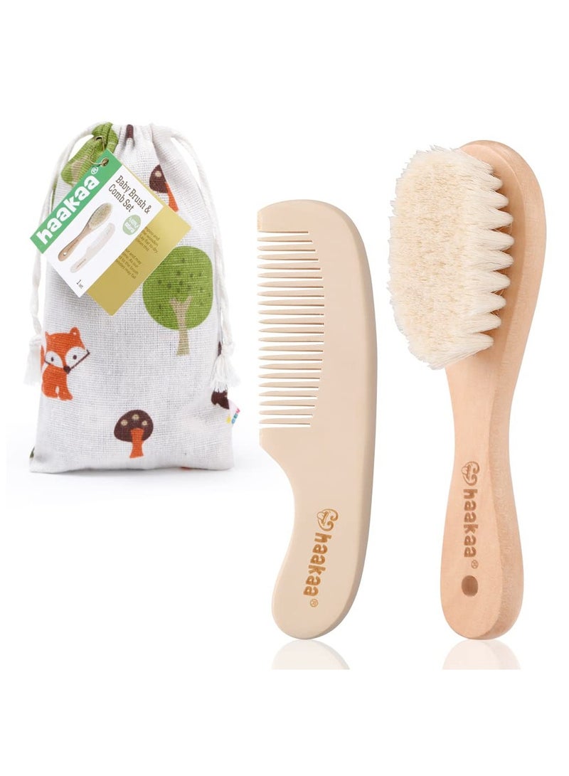 haakaa Goat Wool Baby Hair Brush and Comb Set 2 Pieces - Image 1