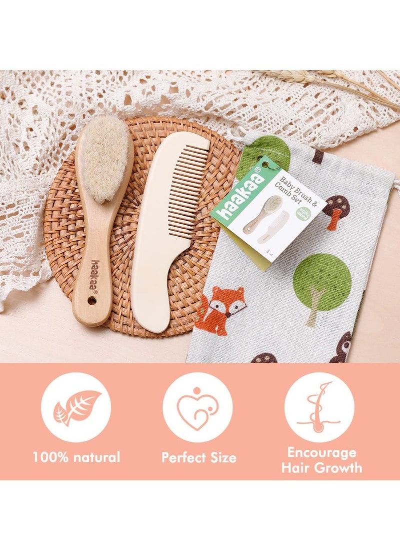 haakaa Goat Wool Baby Hair Brush and Comb Set 2 Pieces - Image 2
