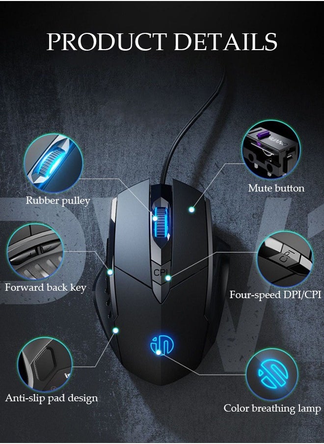 DUNISO - Wired RGB Gaming Mouse High Performance Mouse, 6 Buttons, 4 Color LED for Computer Notebook Laptop Office PC Home Black (13.5*9.5*5cm) - Image 1