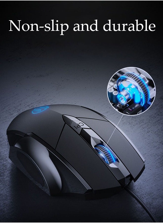 DUNISO - Wired RGB Gaming Mouse High Performance Mouse, 6 Buttons, 4 Color LED for Computer Notebook Laptop Office PC Home Black (13.5*9.5*5cm) - Image 1