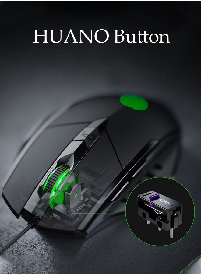 DUNISO - Wired RGB Gaming Mouse High Performance Mouse, 6 Buttons, 4 Color LED for Computer Notebook Laptop Office PC Home Black (13.5*9.5*5cm) - Image 1