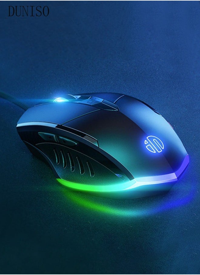 DUNISO - Wired RGB Gaming Mouse High Performance Mouse, 6 Buttons, 4 Color LED for Computer Notebook Laptop Office PC Home Black (13.5*9.5*5cm) - Image 1