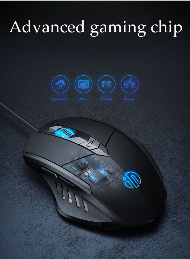 DUNISO - Wired RGB Gaming Mouse High Performance Mouse, 6 Buttons, 4 Color LED for Computer Notebook Laptop Office PC Home Black (13.5*9.5*5cm) - Image 1