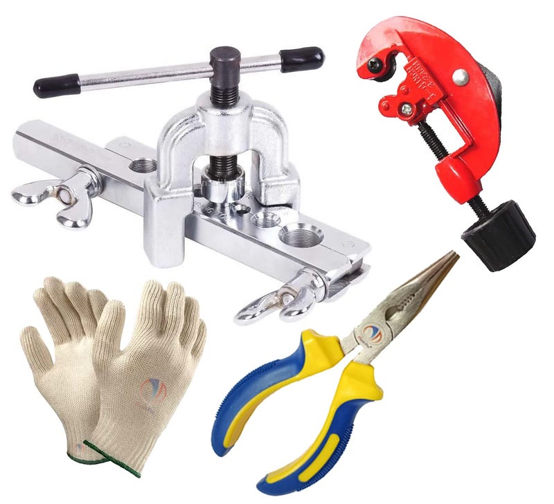 ISC 7 Dies Flaring Tools Set Air Conditioning Parts Special Maintenance Tool Air Conditioner Car Refrigerator Copper Tube Tool 6"Inch Long Nose Plier, 3-28mm Tube Cutter Set - Image 1