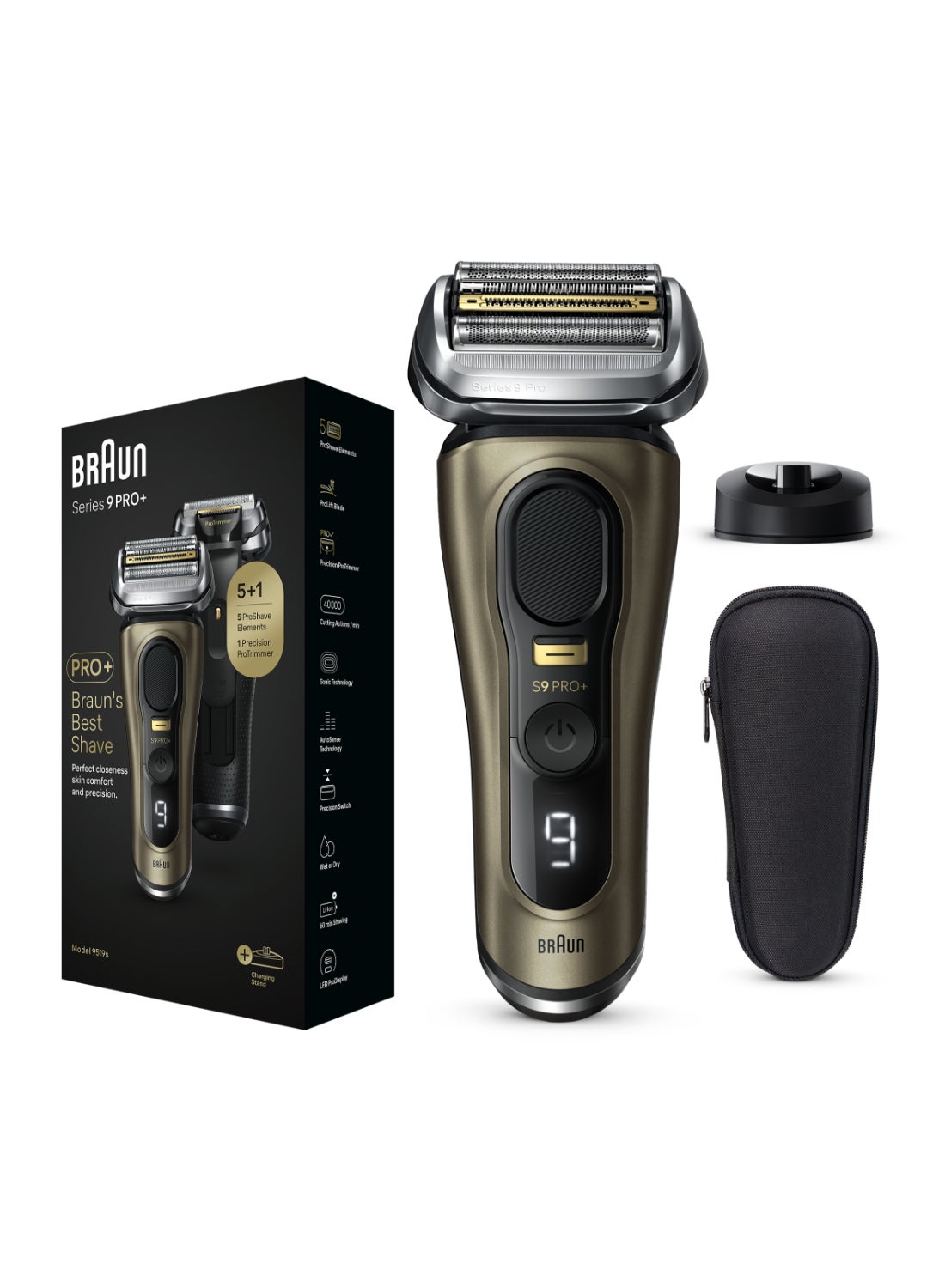Braun Series 9 Pro+ Efficient & Gentle, 5 Shaving element, Ultimate Precision ProTrimmer, 60-min Runtime, Wet and Dry - 9519s multicolour