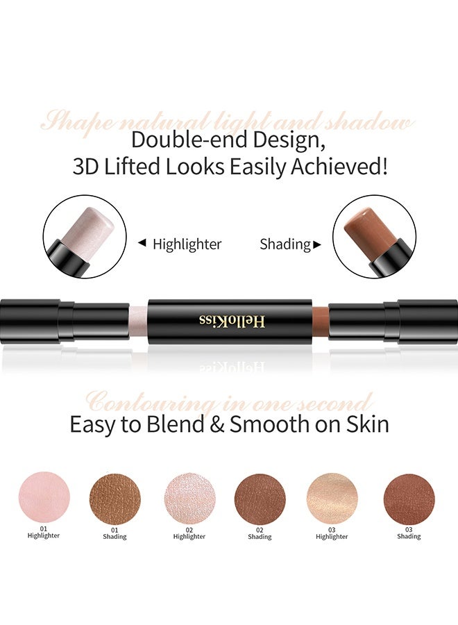 HelloKiss Double End Contouring Stick Highlighter&Shading 2 in 1 Makeup Shading Stick and Face Highlighter Stick Double End Contour Stick Cream Contour Stick Makeup Bronzer Stick Face Makeup Wonder Stick Face Brightens and Shades Pencil 01 - Image 4