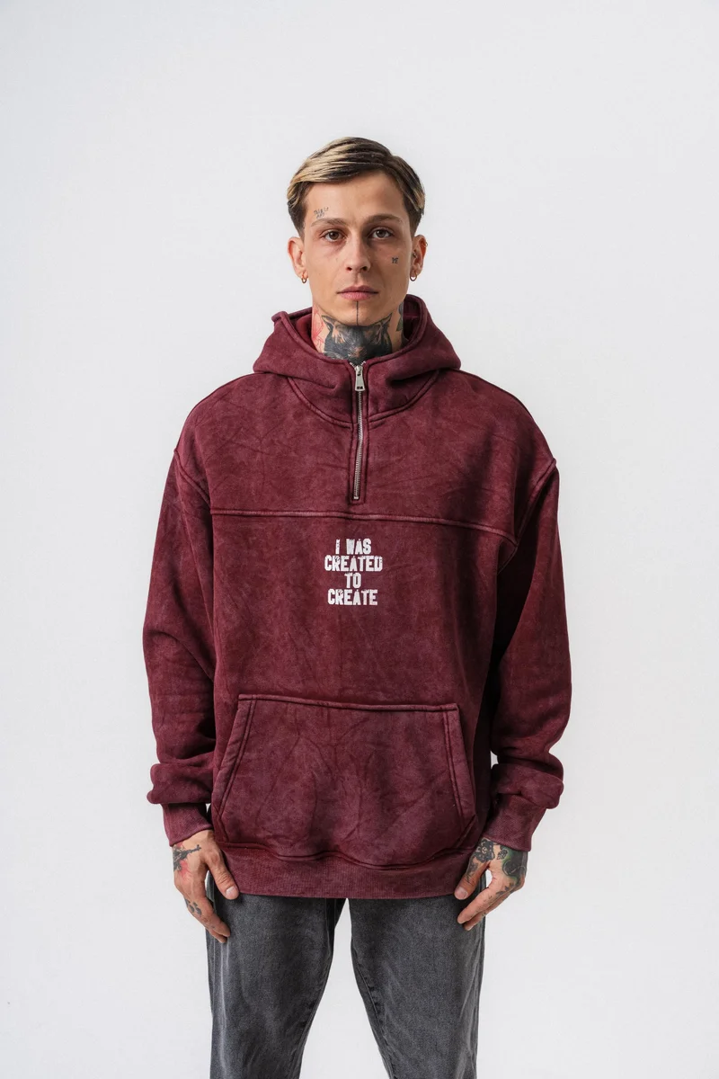 RESPIRE Men's Create Printed Hooded Oversize Hoodie Bordeaux