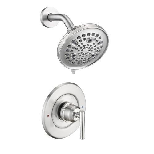 Ultrimkit Replacement for Moen Shower Faucet Trim Kit 9Setting High Pressure Rain Showerhead Shower Handle Valve Catridge Not Inclued Brushed Nickel - Image 1