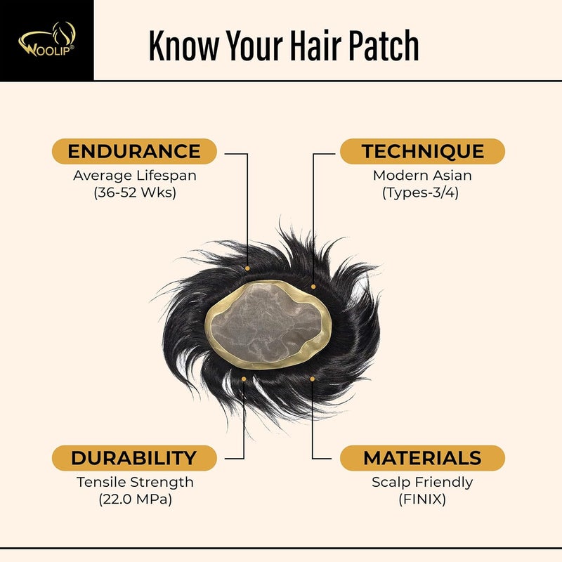 Woolip Hair patch for men, Hair wig for men, Monofilament, 100% natural human hair, Durable & Easy To Self-Service, Men, Pack of 1 (Black) (7x5) - Image 2