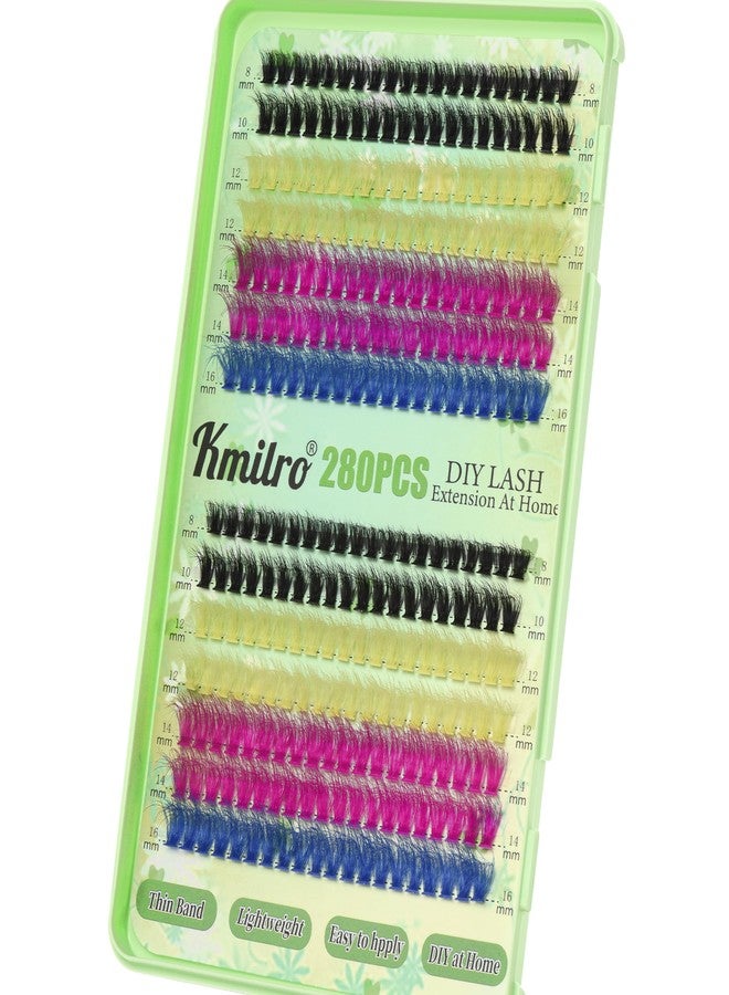 kmilro Colored Lash Clusters 160D Fluffy Cluster Eyelash Extensions 8-16mm Waterproof D Curl Volume Eyelash Clusters 280Pcs 4 Colors Individual Lashes Soft Wispy False Eyelashes DIY Lash Extension, by Kmilro - Image 1