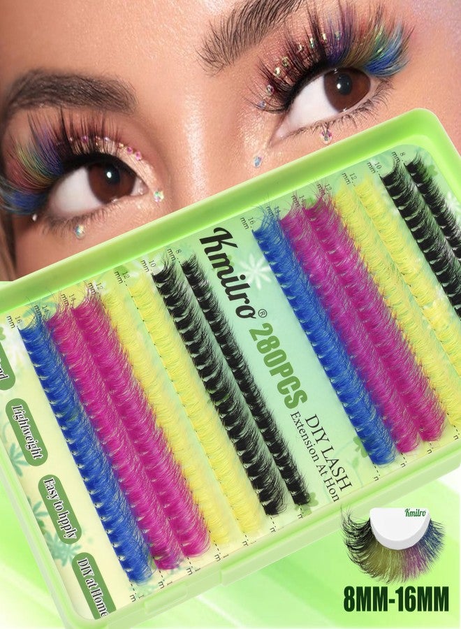 kmilro Colored Lash Clusters 160D Fluffy Cluster Eyelash Extensions 8-16mm Waterproof D Curl Volume Eyelash Clusters 280Pcs 4 Colors Individual Lashes Soft Wispy False Eyelashes DIY Lash Extension, by Kmilro - Image 3