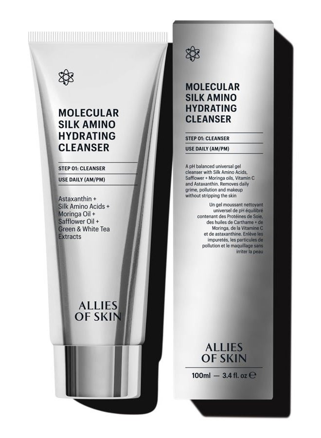 Allies of Skin Molecular Silk Amino Hydrating Cleanser: Hyaluronic Acid, Ceramides, Safflower & Moringa Oils. Nourishes, Conditions & Repairs 100 ml/2.4 oz - Image 1