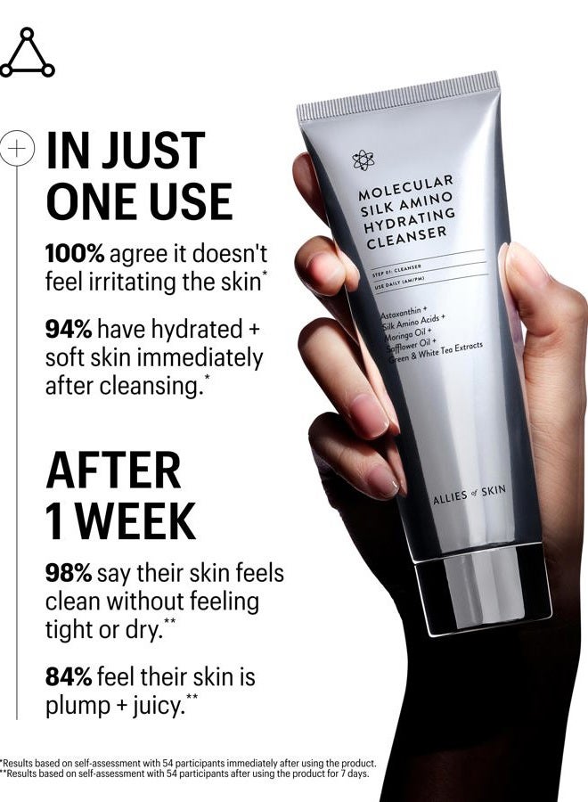 Allies of Skin Molecular Silk Amino Hydrating Cleanser: Hyaluronic Acid, Ceramides, Safflower & Moringa Oils. Nourishes, Conditions & Repairs 100 ml/2.4 oz - Image 3