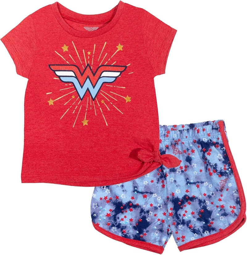 DC Comics Justice League Wonder Woman T-Shirt and Active Retro Dolphin Shorts Outfit Set Infant to Big Kid - Image 1