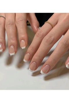 JOSQUEWNN Press On Nails ,Simple And Elegant: Short French White Nail Art Products With Removable False Nail Art Patches,Fake Acrylic Nails With Glue Kit.  - Image 1