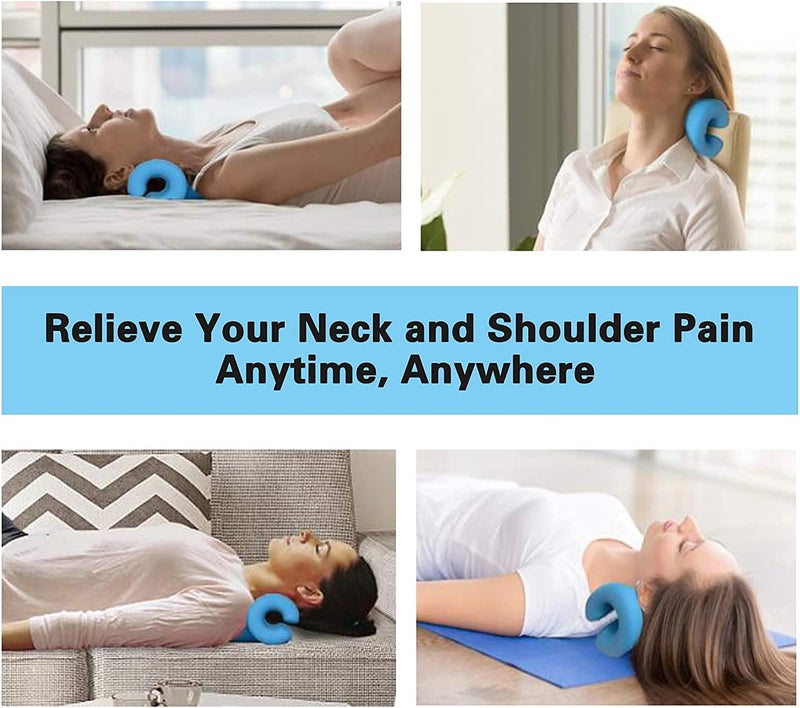 SCIENISH Neck and Shoulder Relaxer,Cervical Neck Traction Device,Portable Chiropractic Pillow, Neck Stretcher,Neck Massage Pillow for Pain Relief Management and Cervical Spine Alignment (Light Blue) - Image 4