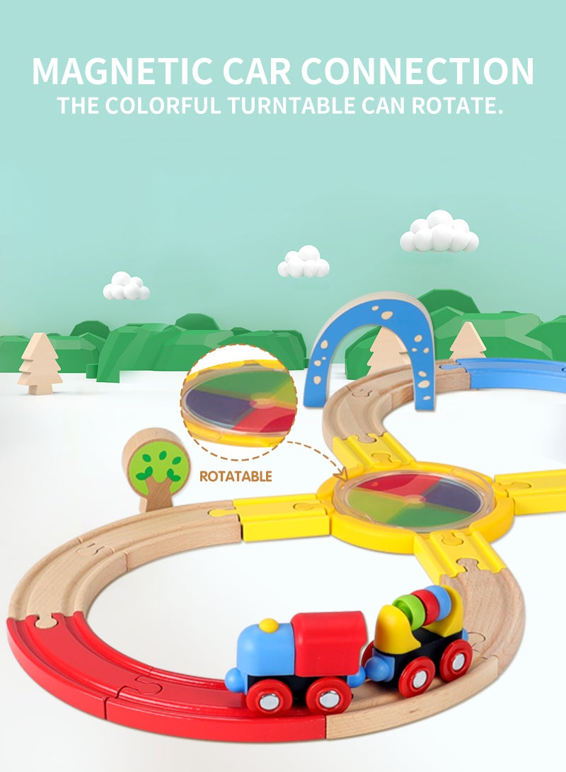 Train Set - Wooden Train Tracks & Trains for Kids, Toddler Boys and Girls 2,3,4,5 Years Old and Up– Premium Wood Construction Toys，Imaginative Play, Engineering & Fine Motor Skills Development  - Image 3