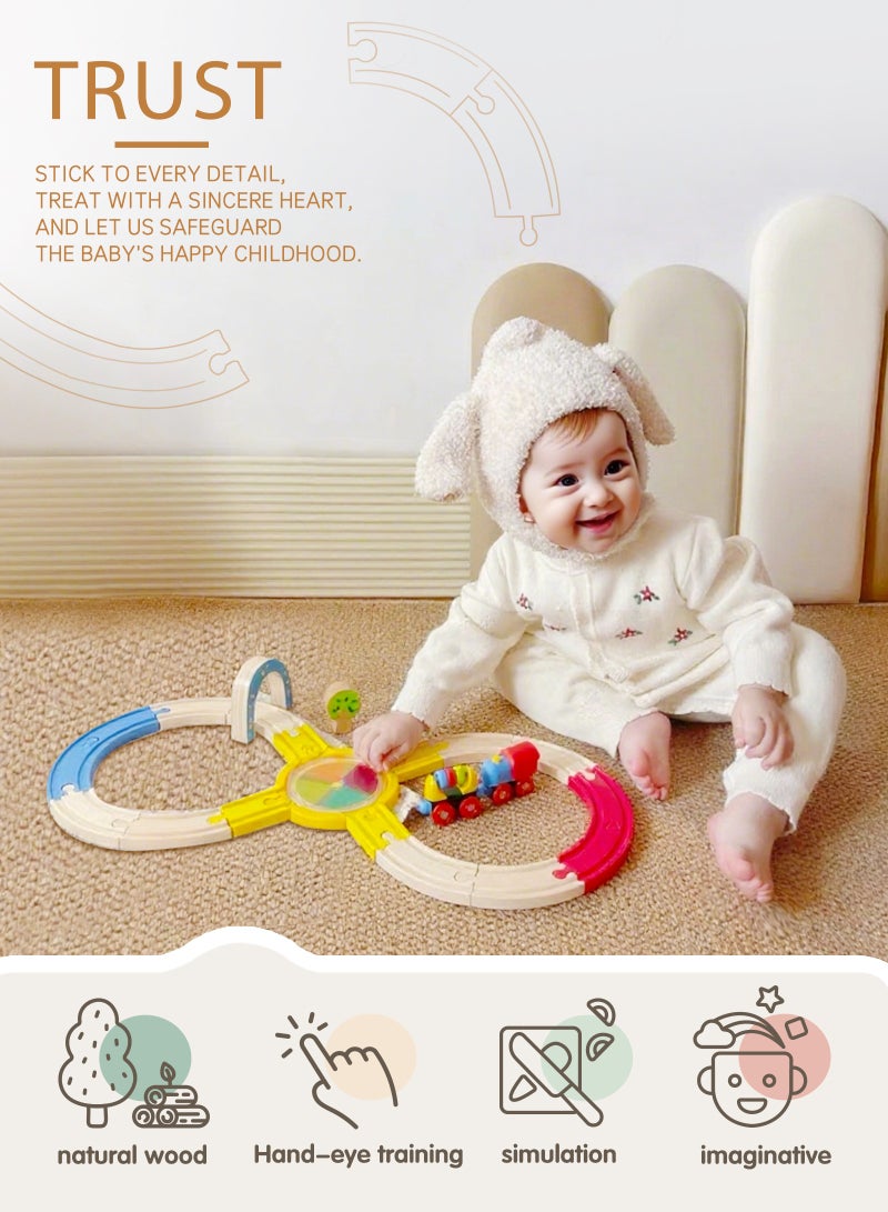 Train Set - Wooden Train Tracks & Trains for Kids, Toddler Boys and Girls 2,3,4,5 Years Old and Up– Premium Wood Construction Toys，Imaginative Play, Engineering & Fine Motor Skills Development  - Image 2