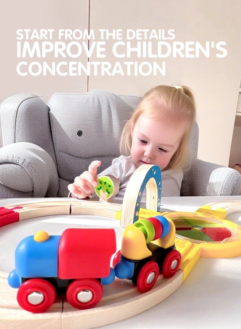 Train Set - Wooden Train Tracks & Trains for Kids, Toddler Boys and Girls 2,3,4,5 Years Old and Up– Premium Wood Construction Toys，Imaginative Play, Engineering & Fine Motor Skills Development  - Image 5