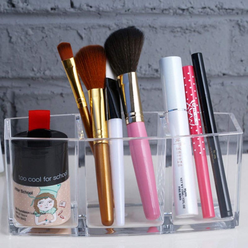 Watpot Acrylic Makeup Brush Organizer Holder Clear Cosmetic Brushes Storage with 3 Slots - Image 3