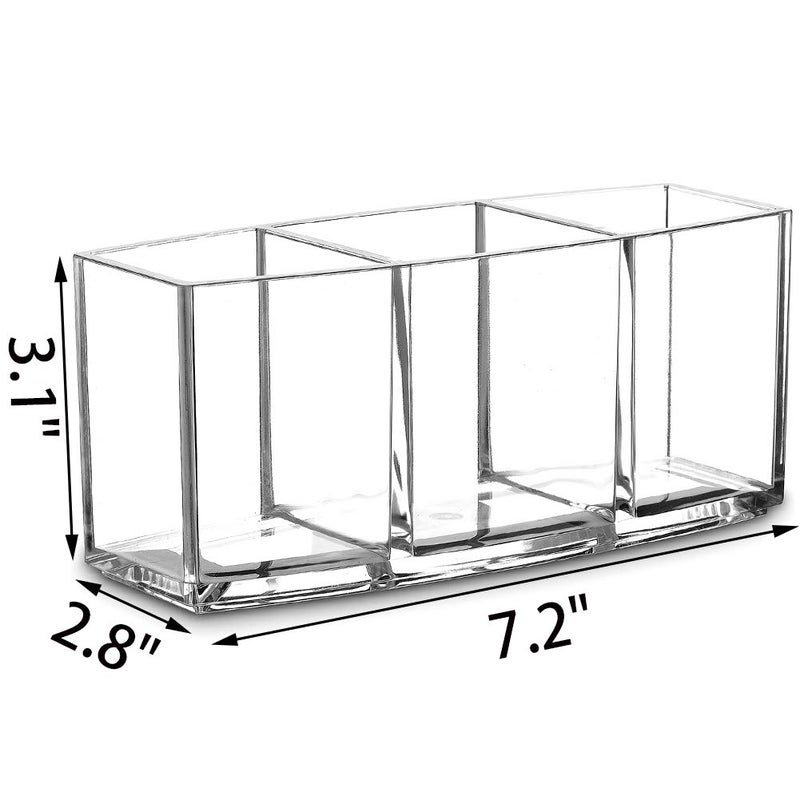 Watpot Acrylic Makeup Brush Organizer Holder Clear Cosmetic Brushes Storage with 3 Slots - Image 4