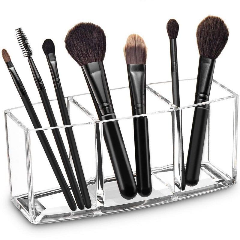 Watpot Acrylic Makeup Brush Organizer Holder Clear Cosmetic Brushes Storage with 3 Slots - Image 1